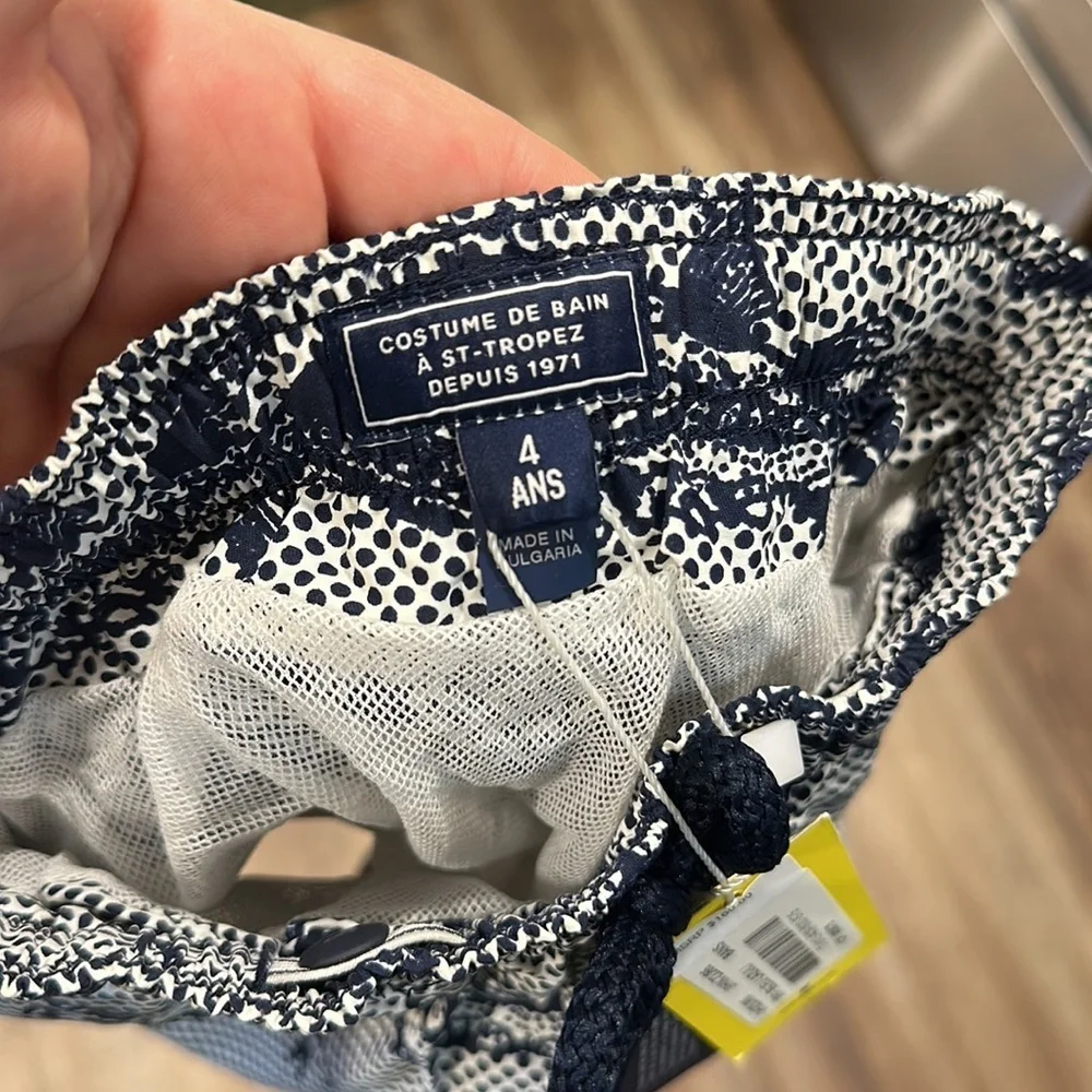 Vilebrequin Navy and White Kids Swim Trunks with Fish Print